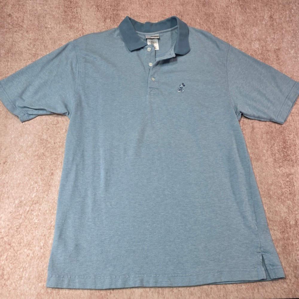 Disneyland Resort Mens Blue Mickey Mouse Embroidered Pique Polo Shirt Size L